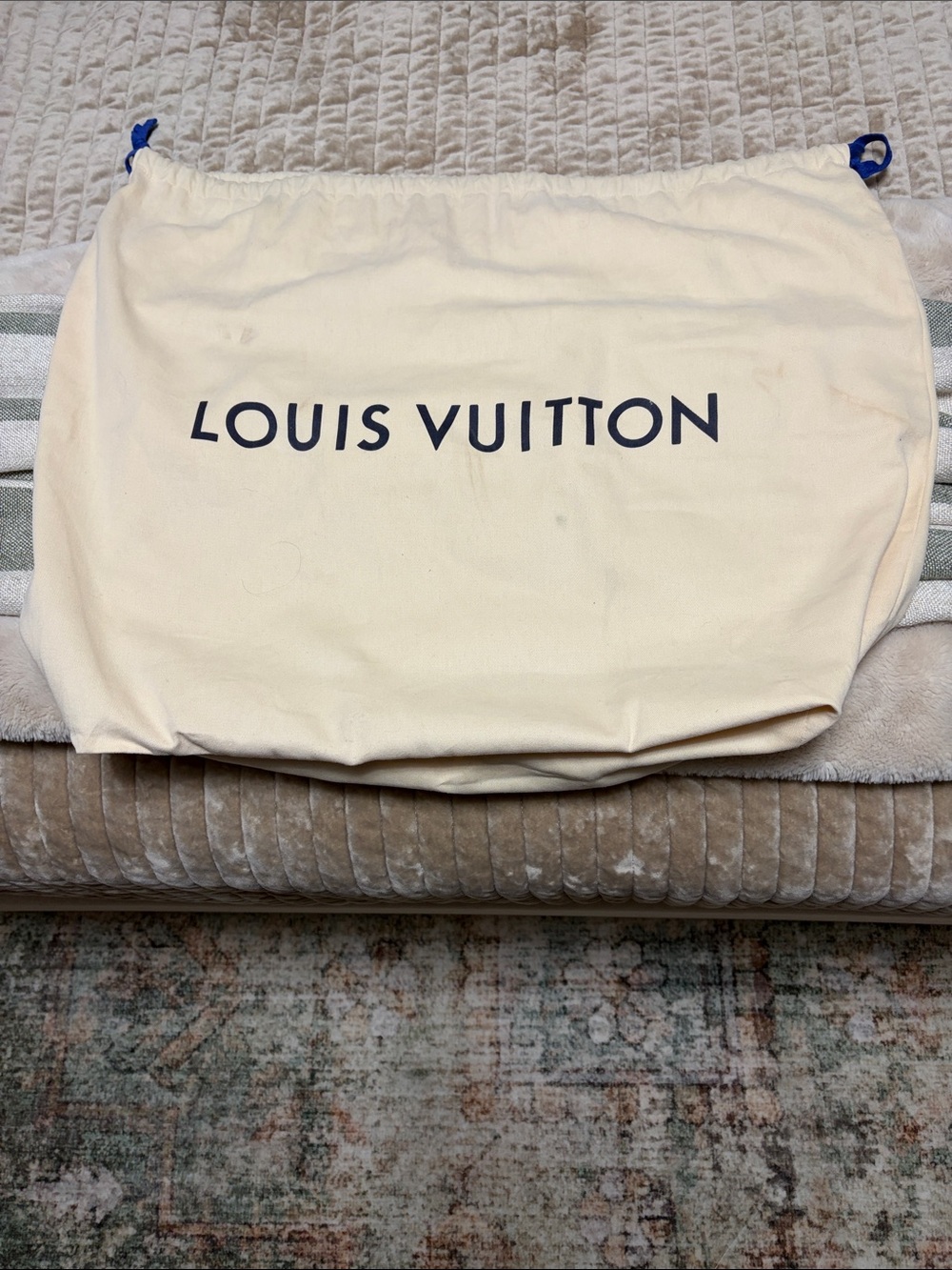 Louis Vuitton Beige Drawstring Dust Bag with Black Logo Authentic!